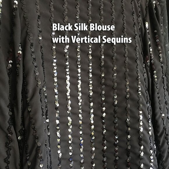 Vintage 1980s Long Sleeve Sheer Black Sequin Evening Blouse -- Not Too Sheer. - Picture 8 of 11